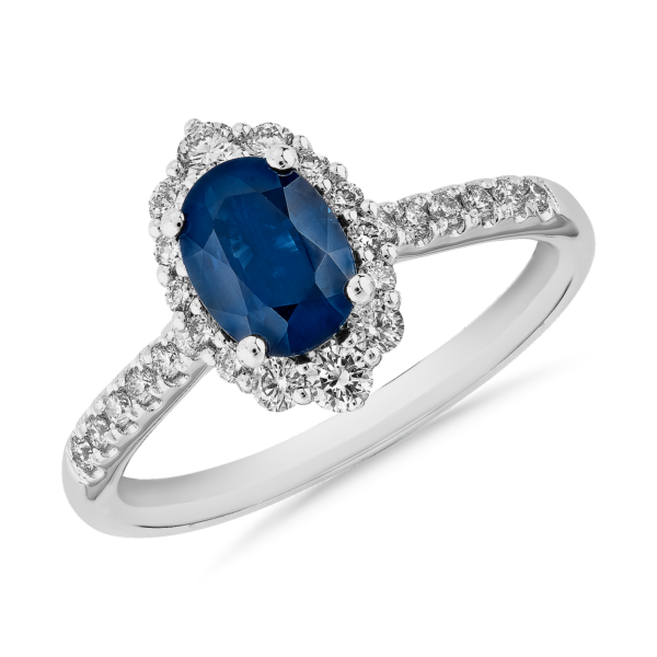 Sapphire and Diamond Pave Ring in 14k White Gold