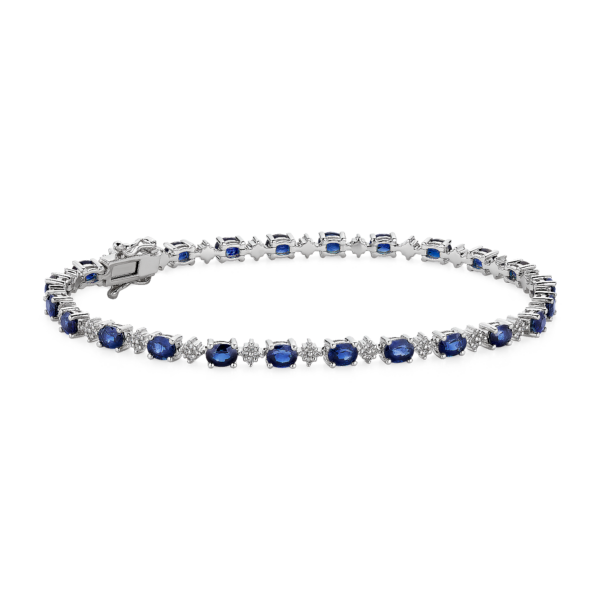 Oval Sapphire and Round Diamond Bracelet in 14k White Gold