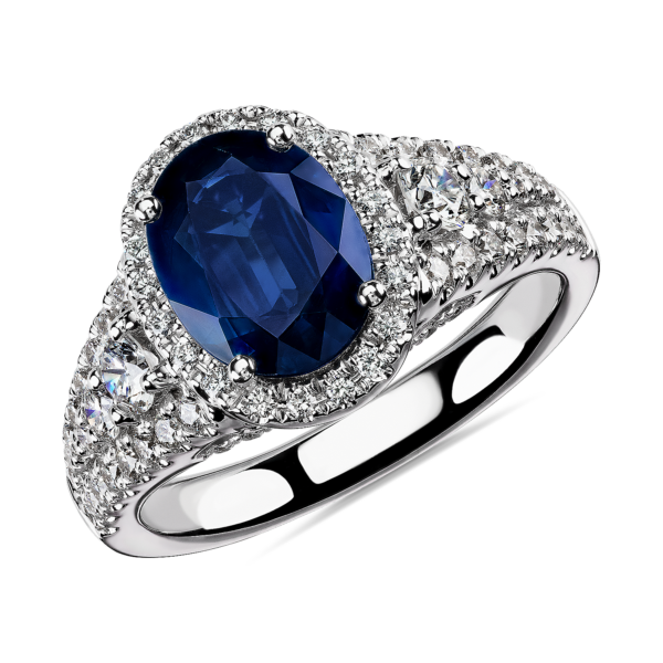 Oval Sapphire and Diamond Ring in 14k White Gold