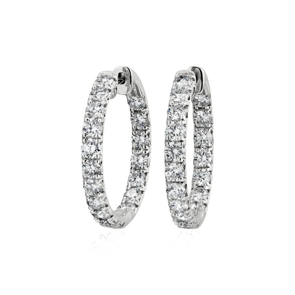 Diamond French Pavé Inside Out Hoop Earrings in 14k White Gold (5 ct. tw.)