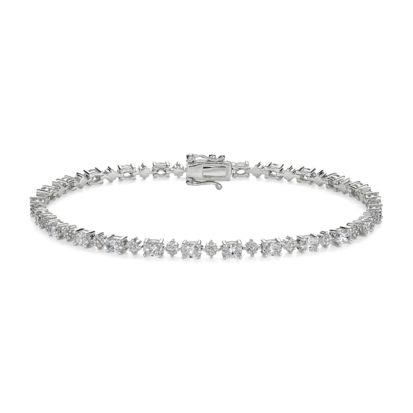Alternating Oval and Round Cluster Diamond Tennis Bracelet in 14k White Gold (3 1/2 ct. tw.)
