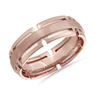 Modern Link Edge Wedding Ring in 14k Rose Gold (7mm)