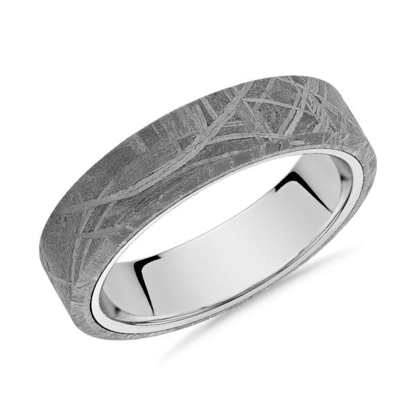 Meteorite Beveled Edge Wedding Ring in White Tungsten Carbide (6mm)