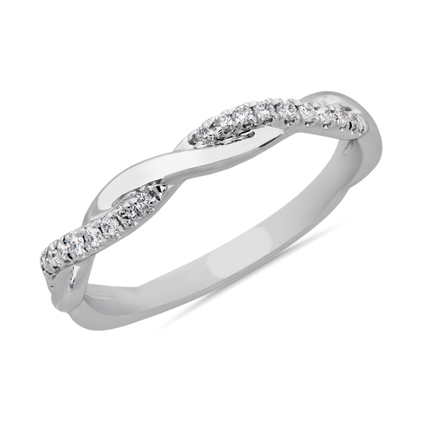 Petite Twist Diamond Anniversary Ring in 18k White Gold (1/10 ct. tw.)