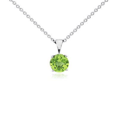 Peridot Solitaire Pendant in 14k White Gold (7mm)