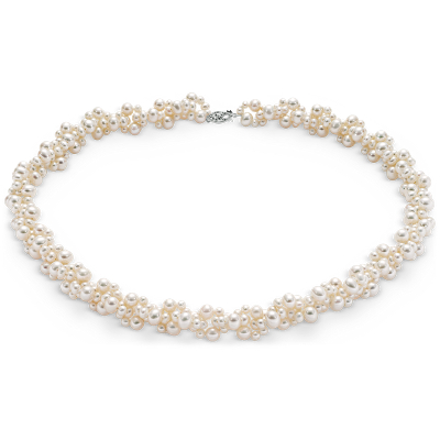 Freshwater Cultured Pearl Cluster Necklace with 14k White Gold (3-5mm)