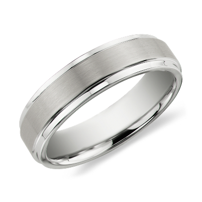 Brushed and Polished Comfort Fit Wedding Ring in White Tungsten Carbide (6mm)
